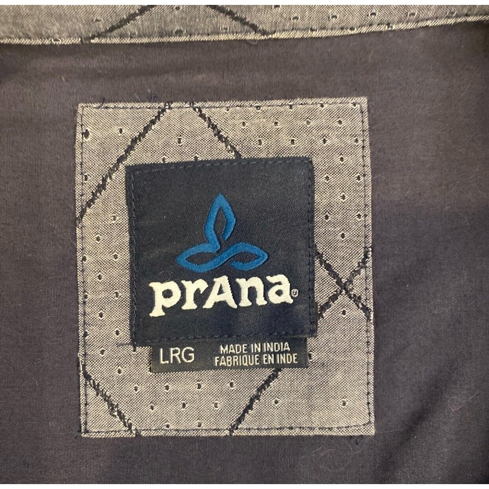 prAna Gray Cotton Blend Diamond Stripe Pattern Button Up Casual Shirt Men's L - Picture 7 of 11